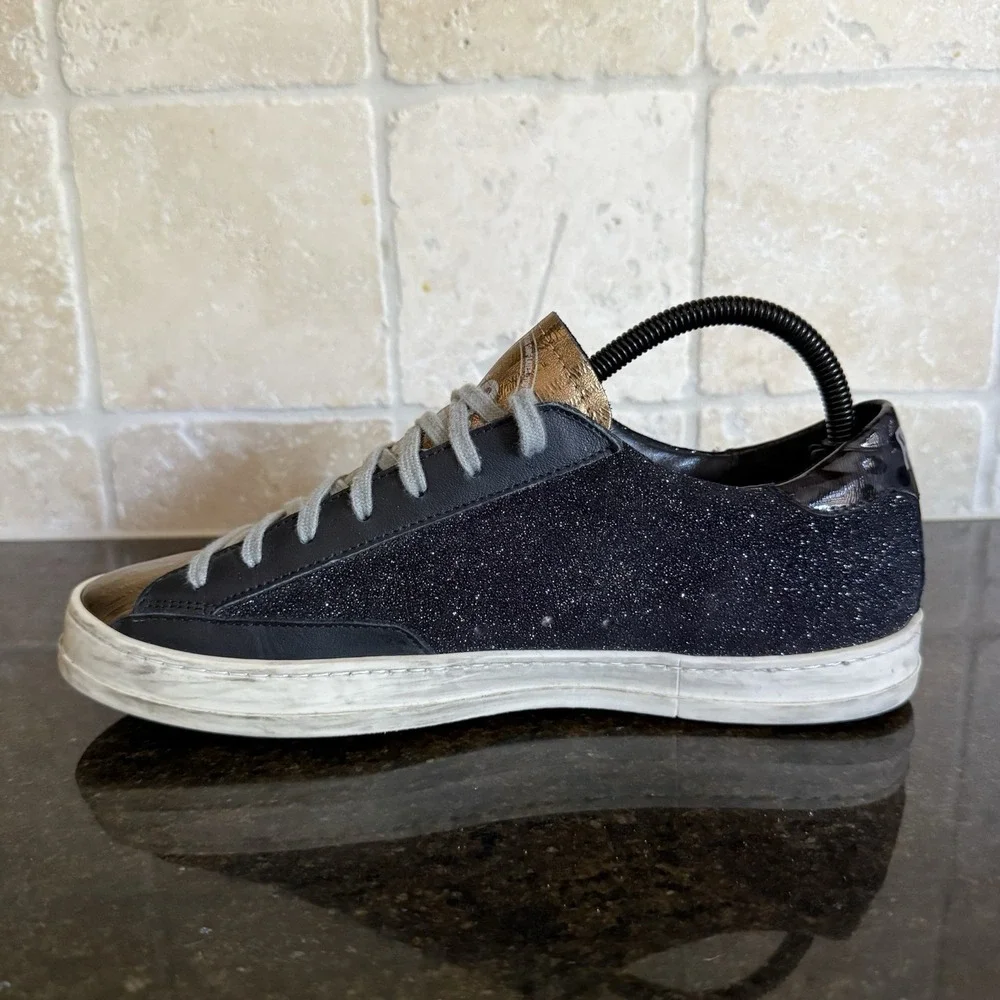P448 John Glitter Black and Gold Low Top Sneakers EU 40 US 10 Made In Italy
